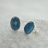 Sterling Silver Stud Earrings, Blue Chalcedony 7x10mm Oval Gemstotne Earrings, Womens Gift Earrings, Anniversary Gift Earring, Boho Earrings
